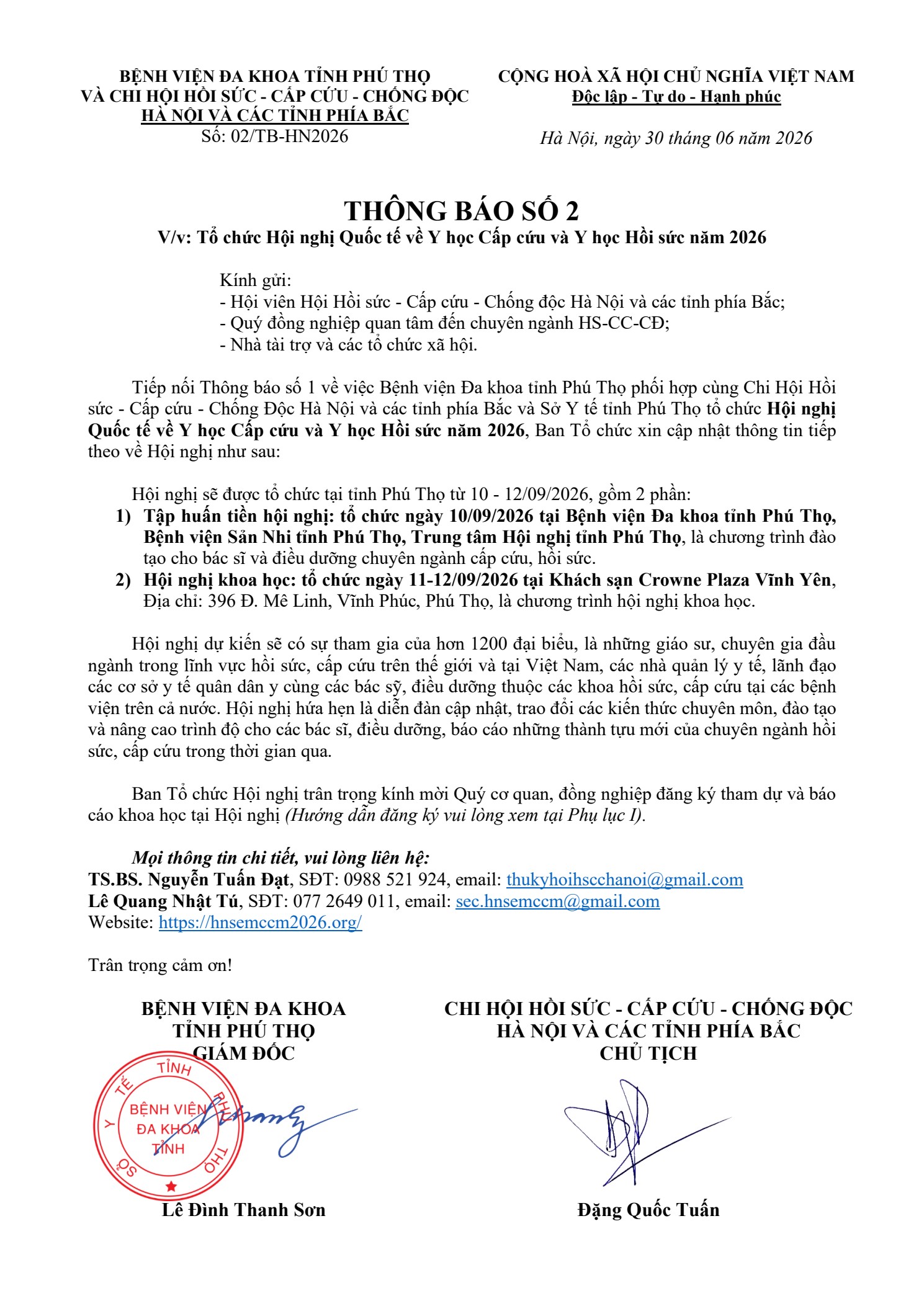 Thông báo số 2 - Trang 1